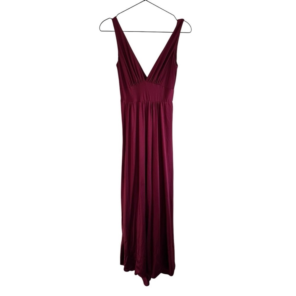 La Femme Plunge Neck‎ A-Line Gown 2 Burgundy 28547 Jersey - Picture 4 of 8